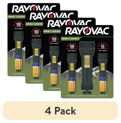 (4 pack) Rayovac Camping LED Bulb Flashlights, 100 & 65 Lumens, 3-Pack, AA Size Batteries Included