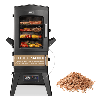 40" Electric Smoker Grill with Cover, 633 sq in Large Vertical BBQ Smoker, 4 Removable Racks, Built-in Meat Probe & Easy-Load Wood Chip Tray – Outdoor Cooking for Meat, Fish & Ribs