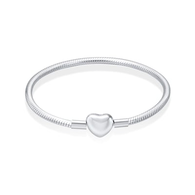 925 Sterling Silver Charm Bracelet Heart Clasp Snake Chain Bracelet Fits Pandora Style Heart Charms Women Girl Gifts 18cm