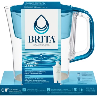 Brita Small 6 Cup Transparent Teal Denali Water Filter Pitcher with 1 Brita Standard Filter