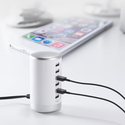 COFEST 6 USB Smart Fast Charger 6A Multi-port USB Cylindrical Charger， applicable To android and IOS Mobile Phones， MP3/MP4， Cameras， Tablets， Fast Charging Socket White