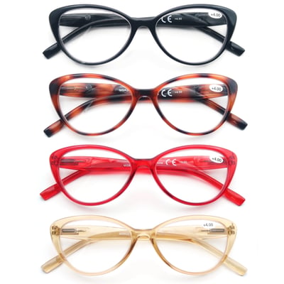 Cat eye Women Reading Glasses - 4 Pairs Ladies Readers Spring Hinges Glasses Frame For Women +1.00