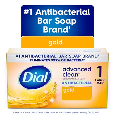 Dial Gold Antibacterial Deodorant Bar Soap, Advanced Clean Deep Cleanse Bar, 4 oz