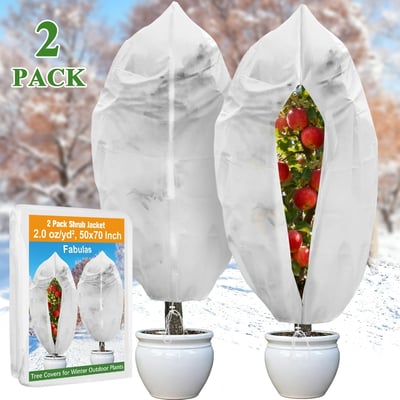 Fabulas Plant Covers Freeze Protection, 2 Pack Shrub Jacket for Winter, 50 x 70 inch 2.0 oz/yd² for Cold Weather Outdoor Potted Plants Fruits