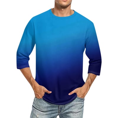 Ftwytp Men Casual Round Neck Long Sleeve Pullover Gradation Printed T-Shirt Blouse Tops Men’S Cotton Tee Shirt Top Men's Compression Shirts Pullover With Snaps