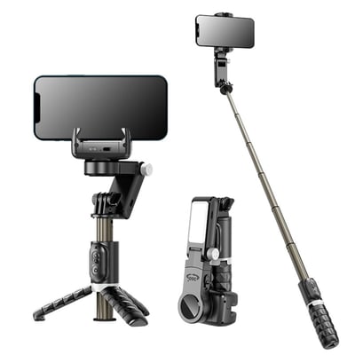 Gimbal Stabilizer wih Fill Ligh Selfie Stick Tripod with Wireless Remote Multifunction Remote 360°Automatic Rotation for iPhone/Android