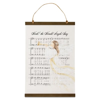 Hark the Herald Angels Sing Sheet Music Transitional Christmas Wall Art, 12" x 23", by Holiday Time