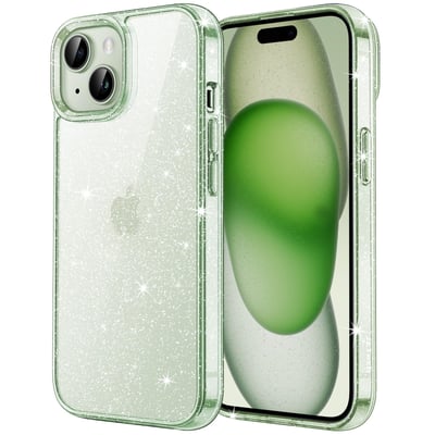 JETech Glitter Case for iPhone 15 6.1-Inch, Bling Sparkle Shockproof Phone Bumper Cover, Cute Sparkly for Women and Girls (Green)
