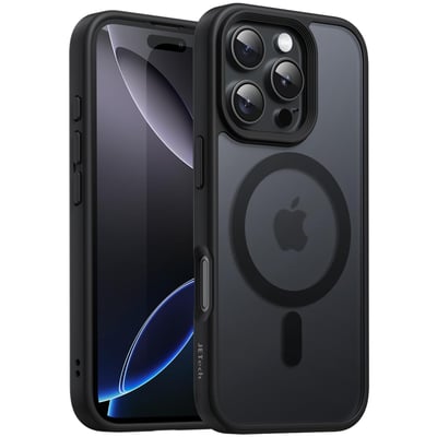 JETech Magnetic Case for iPhone 16 Pro 6.3-Inch Compatible with MagSafe, Translucent Matte Back Slim Shockproof Phone Cover (Black)