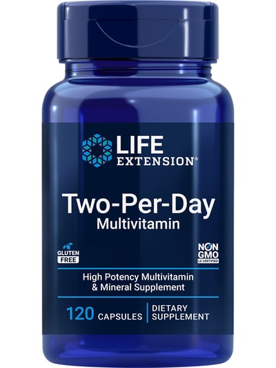 Life Extension Two-Per-Day Multivitamin, Vitamins B, C, D, Zinc, Packed With Over 25 Vitamins, Minerals & Extracts, Two-Month Supply, Non-GMO, Gluten-free, 120 Capsules