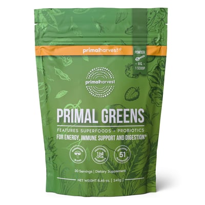 Primal Harvest Greens Powder, 30 Scoops, Veggie Fruit and Vegetable Blend for Smoothies
