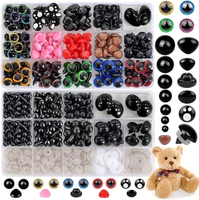 Qenwkxz 1040pcs Safety Eyes and Noses Set 0.24-0.47in Plastic Safety Eyes and Noses with Washers for Crochet Eyes Toy and Stuffed Animals Colorful Doll Eyes for Crafts Bear Doll Making