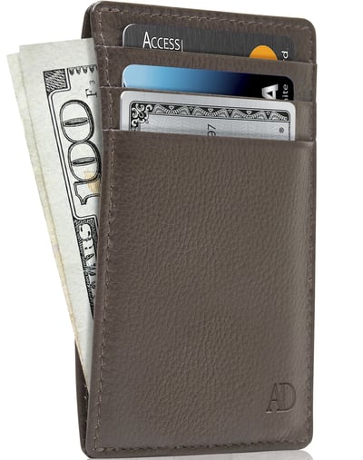 Slim Minimalist Wallets For Men & Women - Genuine Leather Credit Card Holder Front Pocket RFID Blocking Wallet With Gift Box