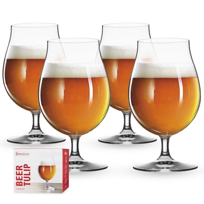 Spiegelau Beer Classics Tulip Glasses, Set of 4, European-Made Lead-Free Crystal, Modern Beer Glasses, Dishwasher Safe, Professional Quality Beer Tulip Glass Gift Set, 15.5 oz