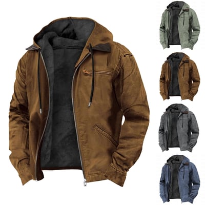 Timoontee Men's Fall Winter Thickened Warm Jacket Coat Solid Full Zip Hooded Coats Sherpa Lined Jacket Casual Comfy Fashion Outerwear Coat Gray XL