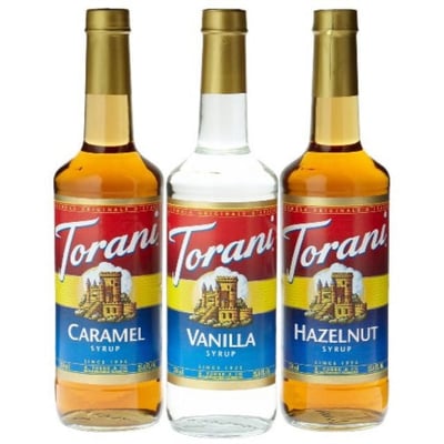 Torani Coffee Syrup Variety Pack - Vanilla, Caramel, Hazelnut, 25.4-Oz (Pack of 3)