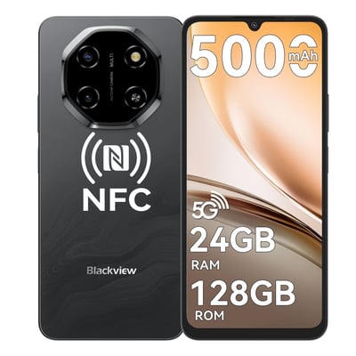 Blackview Shark 6 Unlocked Android Phones 5G (2025), Android 15 Cell Phone Unlocked, 6.88" 120Hz Display, 24GB+128GB/2TB, 16MP+8MP AI Camera, 5000mAh/18W,Fingerprint/Face ID,Dual SIM/GPS/OTG/NFC,Blac