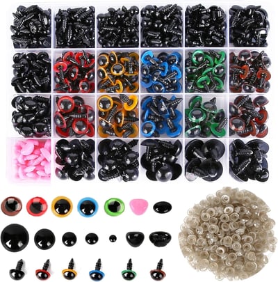 Wekvgz 1040pcs Safety Eyes and Noses Set 6-12mm Plastic Safety Eyes and Noses with Washers for Crochet Toy and Stuffed Animals Colorful Doll Eyes for Crafts Bear Doll Making