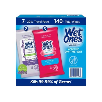 Wet Ones Lavender Antibacterial Hand Wipes - 7 Pack, 20 Count