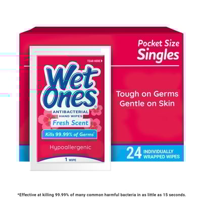 Fresh Scent Antibacterial Hand Wipes - 24 Individually Wrapped