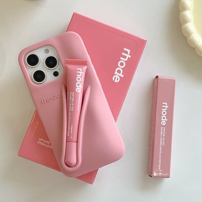 With Lip Gloss Phone Case for iPhone 16 15 14 13 12 17 11 Pro Max Plus Lipstick Silicone Toast Espresso Ribbon Box Cover