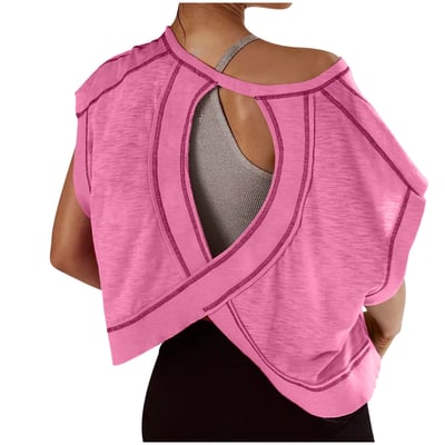 Workout Shirts Women Sevevn Womens Open Back Workout Backless Short Sleeve Athletic Shirt Running Crop Top Gym Yoga Tee
