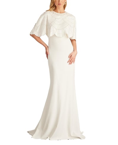 Tadashi Shoji Reba Embellished Cape Overlay Bridal Gown Tadashi Shoji Reba Embellished Cape Overlay Bridal Gown