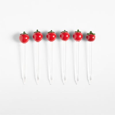Tomato Icon Glass Martini Picks, Set of 6