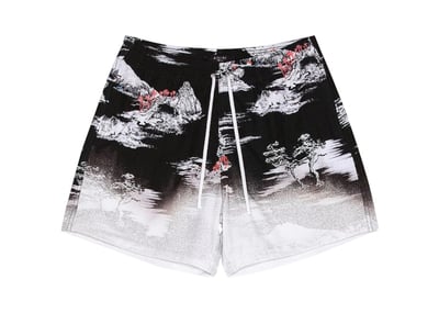 Men's AMIRI Aloha Beach Cabana Swim Shorts/in Black/White