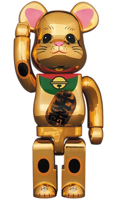 Bearbrick beckoning cat goldplated emission 400%