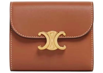 Women's Celine Triomphe Small Flap Wallet in Tan