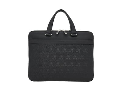 Men's Ferragamo MonogramEmbossed Leather Briefcase in Black