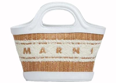 Women's Marni Leather and Raffia Effect Fabric Microbag in White