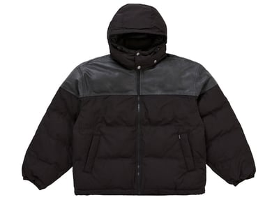 Men's Supreme Leather Yoke Puffer Jacket in Black