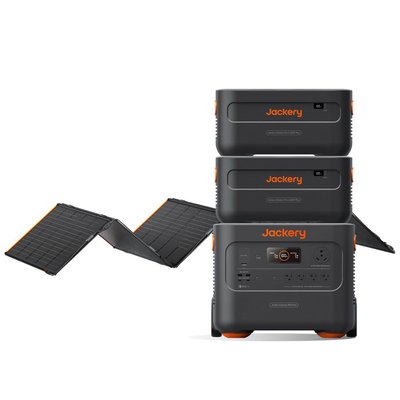 Jackery 3000W/6000W Peak Output Push Button Start Solar Generator 2000 Plus w/ Two Battery Packs and 1 500X Solar Panel