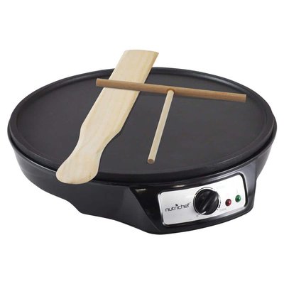 NutriChef 12 in. 1-Burner Black Electric Crepe Maker and Griddle, Hot Plate Cooktop