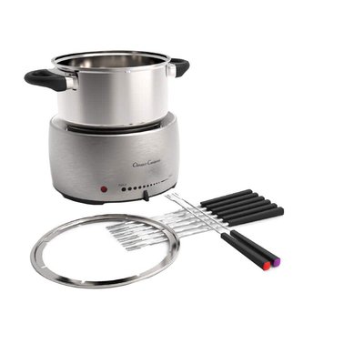 Classic Cuisine Stainless-Steel Fondue Pot Set - Electric Cooker - Includes 8-Color-Coded Forks