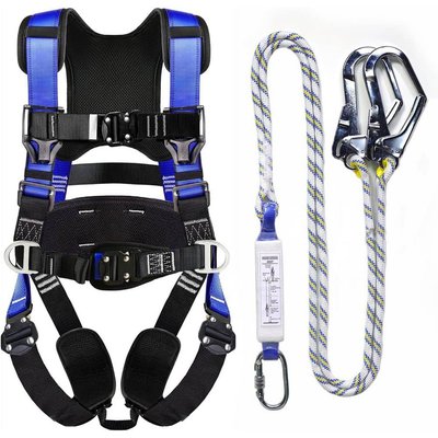 KIWDZFU Premium Safety Harness with Shock Absorbing Lanyard Vented Padded Shoulder Legs Back Upgrade 4 Quick Buckles Blue
