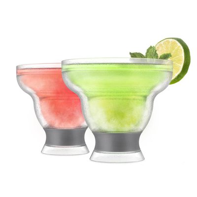 HOST 12 oz. Grey Freeze Stemless Margarita Glass Insulated Gel Chiller, Double Wall Froz.en Cocktail Cups (Set of 2)