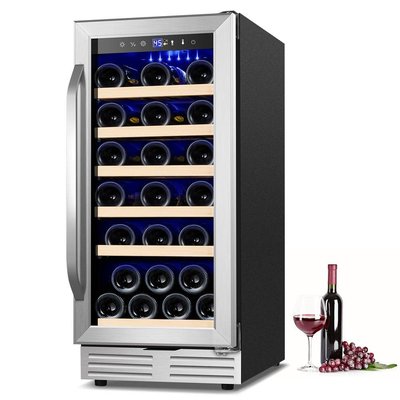 Hooure 15 in.30-Bottle Built-in Single Zone Wine Chiller Refrigerator with Tempered Glass Door, Wine Cellar Cooling unit