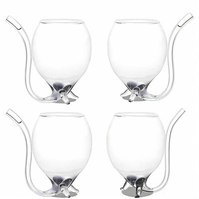 Wudkey 12 oz. Vampire Wine Cocktail Glass with Built-in Straw for Cocktail Wine Juice Ice Cream Champagne (Set of 4)