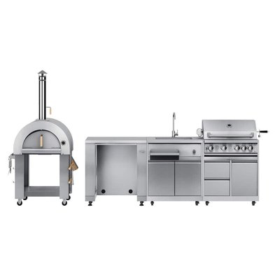 Koolmore Wood Fired Outdoor Pizza Oven, Refrigerator Cabinet, Sink, 30 in. BBQ Grill and Grill Cabinet Combo