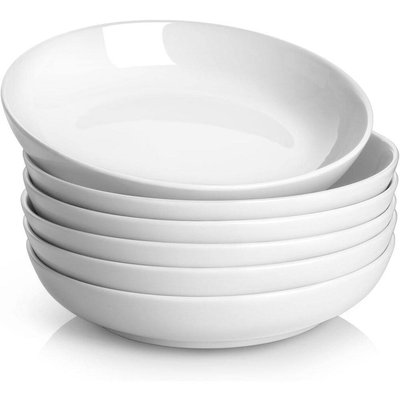 Wudkey 30 fl. oz. White Porcelain Salad Bowls, Soup Bowls, Large Pasta Serving Bowl, Wide and Shallow Bowls, Dishwasher Safe