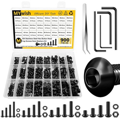 MYWISH 900-Piece Metric Carbon Steel Hex Button Head Socket Cap Screw Assortment
