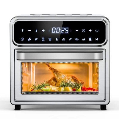 Denjol 1500-Watt 4-Slice 13 Quart 12-in-1 Stainless Steel Convection Toaster Oven with Frying Basket and Baking Tray