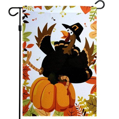 G128 1 ft. x 1.5 ft. Polyester Joyful Pilgrim Turkey Thanksgiving Garden Flag 2-Sided Printed Blackout