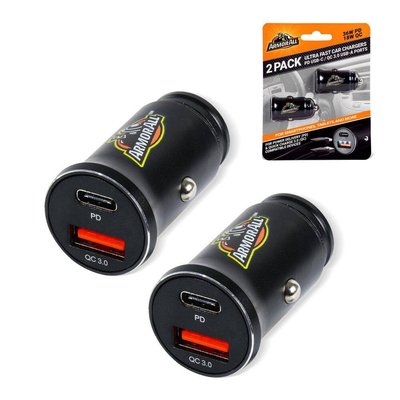 Armor All 2 Pack Ultra-Fast 54W PD 18W QC Car Charger, Type C and USB A