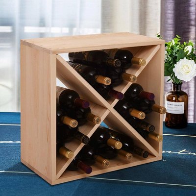 Anqtovp 24-Bottle Burlywood Modular Wine Rack, Stackable Wine Storage Cube for Bar Cellar Kitchen Dining Room