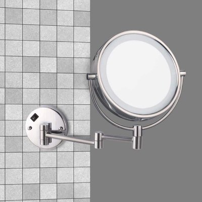 Satin Nickel 8" Round LED Wall-Mounted Makeup Mirror