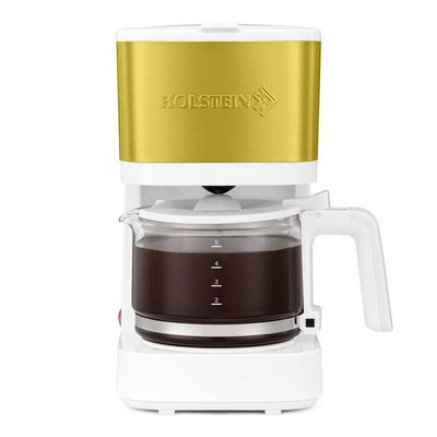 HOLSTEIN HOUSEWARES 5-Cup Coffee Maker, White and Gold